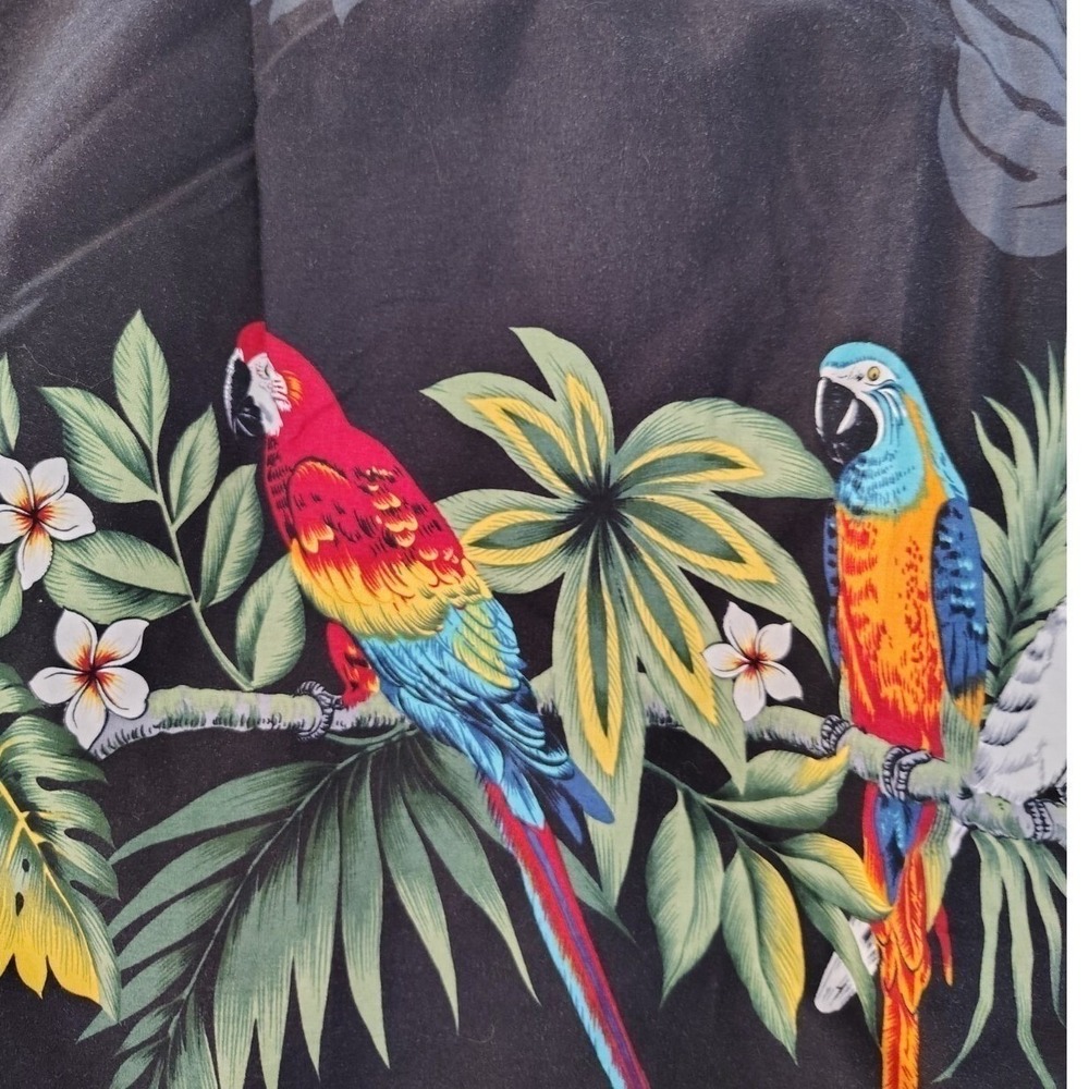 Winnie Fashion Mens Black Cotton Parrot Tropical Hawaiian Aloha Shirt Large - Picture 9 of 13